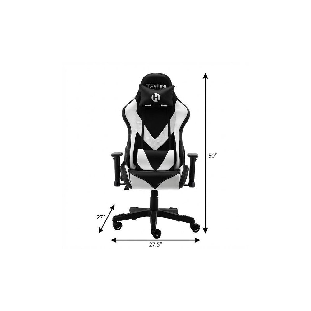 White And Black Swivel Rolling Gaming Chair