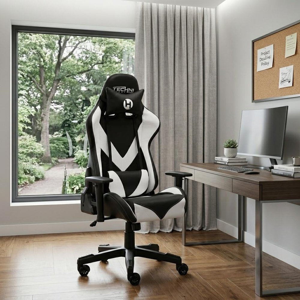 White And Black Swivel Rolling Gaming Chair