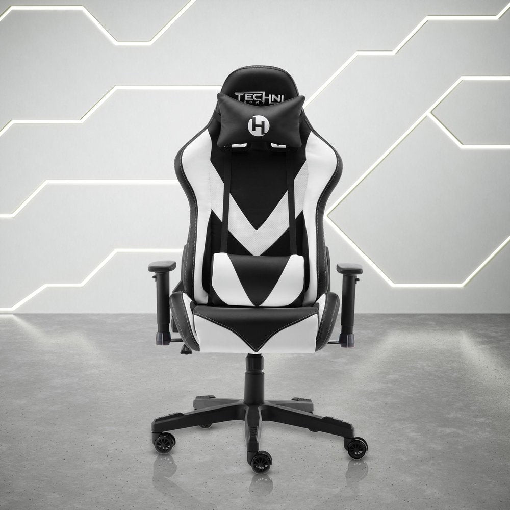 White And Black Swivel Rolling Gaming Chair
