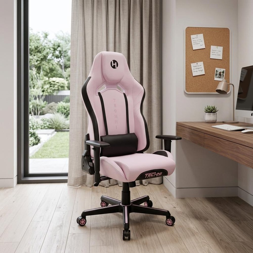 Pink And Black Swivel Rolling Gaming Chair