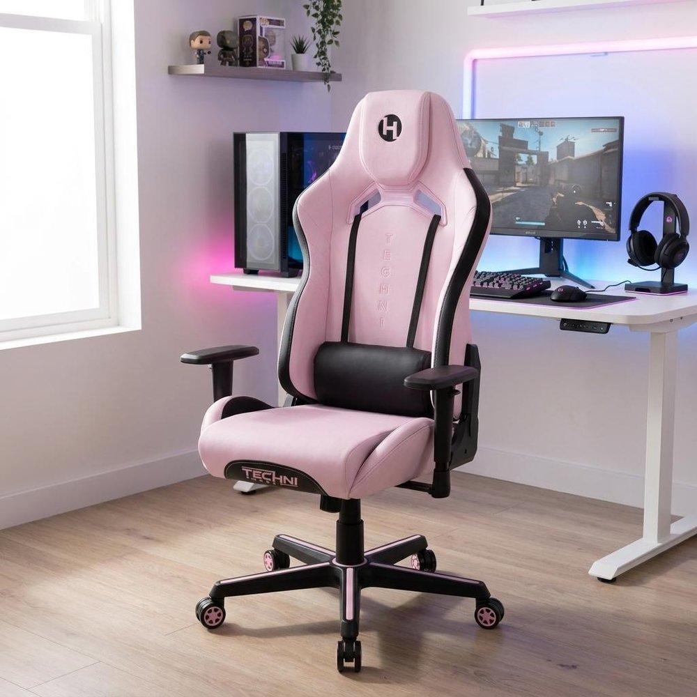 Pink And Black Swivel Rolling Gaming Chair