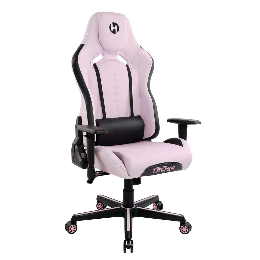 Pink And Black Swivel Rolling Gaming Chair