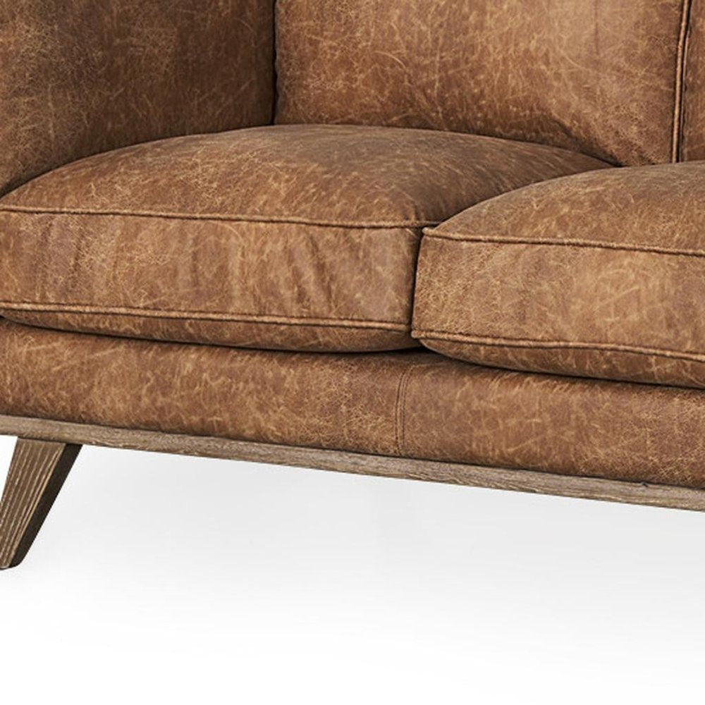 90" Brown Faux Leather Sofa