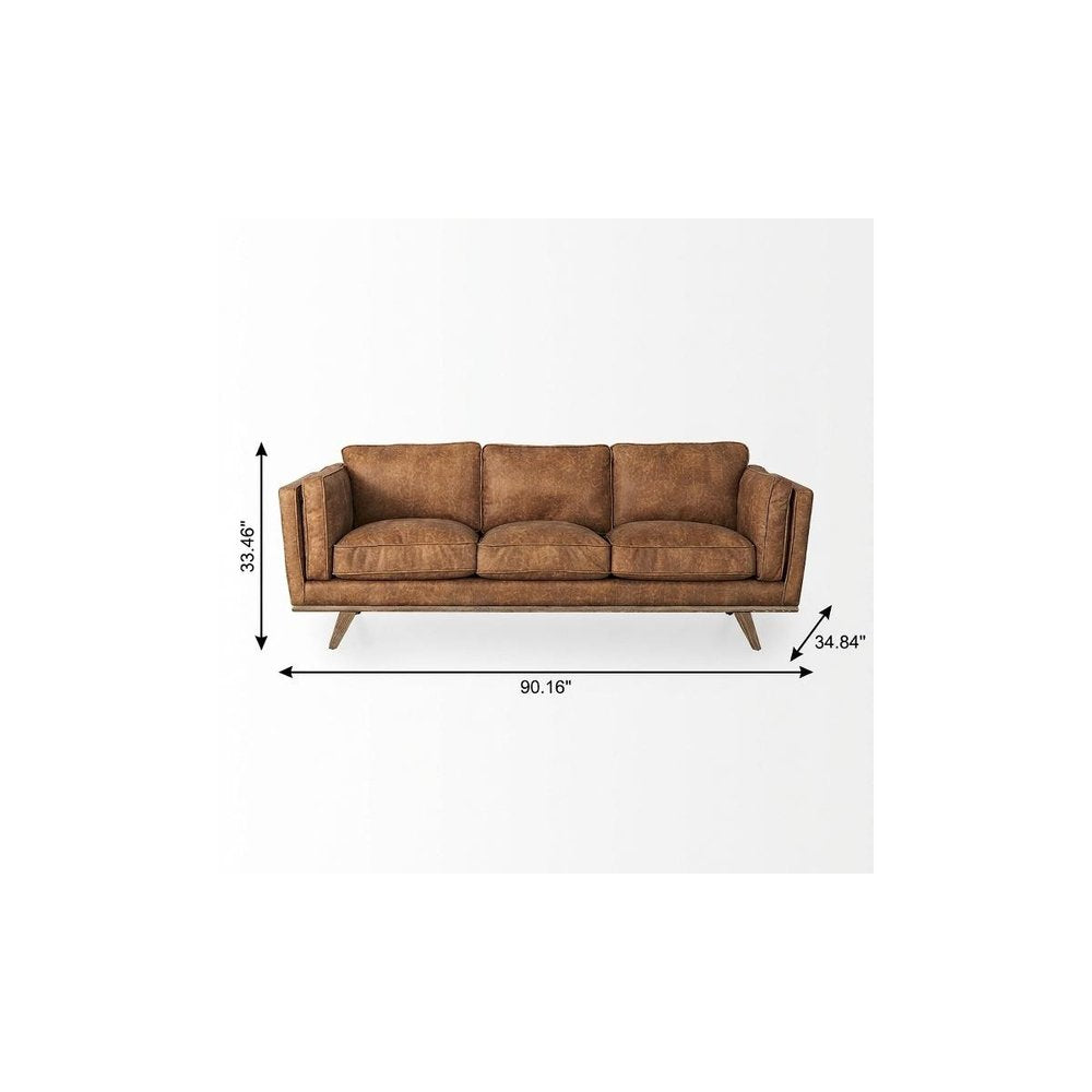 90" Brown Faux Leather Sofa