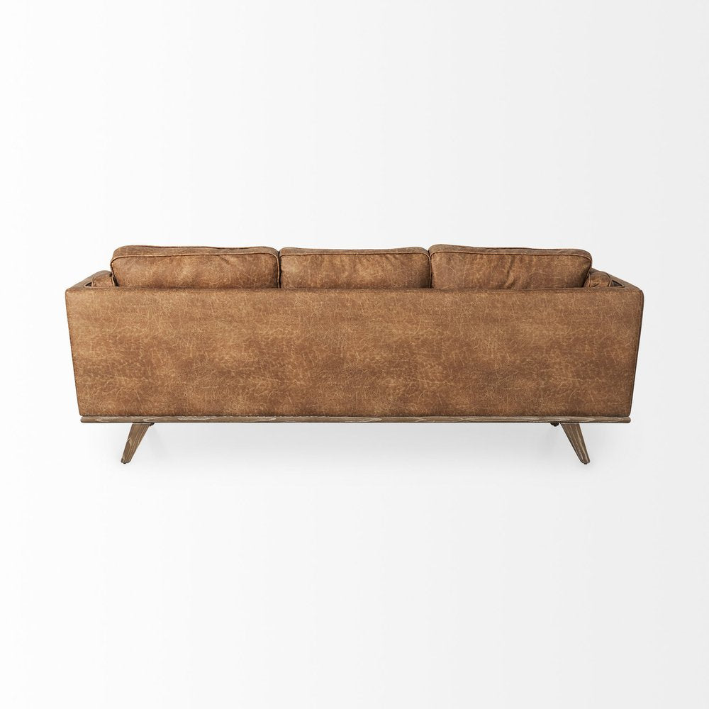 90" Brown Faux Leather Sofa
