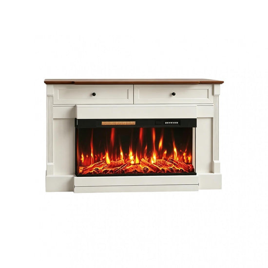 61" Black And Red Metal Electric Fireplace Insert With Mantle With LED