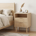 24" Natural Wood Ribbed Texture Two Drawer Nightstand