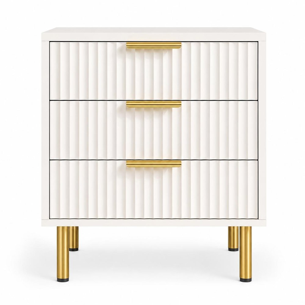 24" Oak Wood Ribbed Texture Three Drawer Nightstand