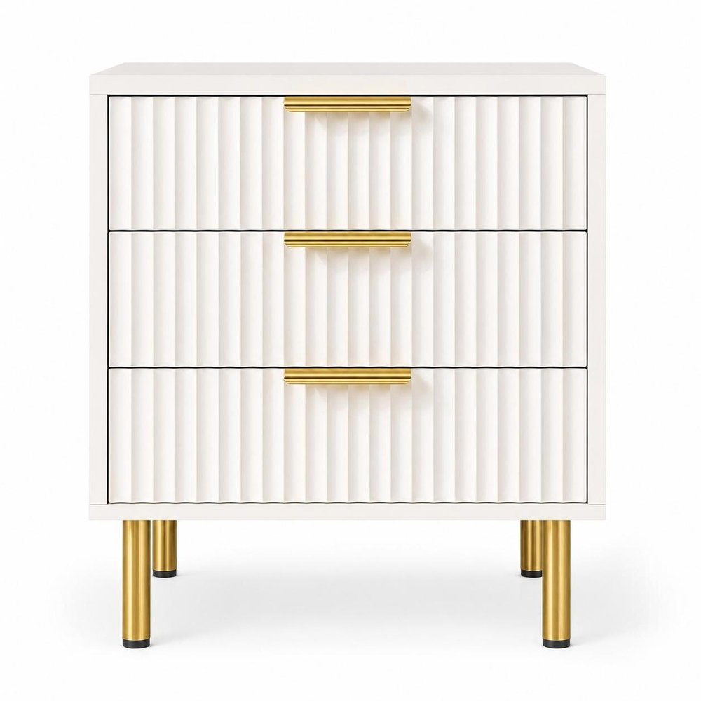 24" Oak Wood Ribbed Texture Three Drawer Nightstand
