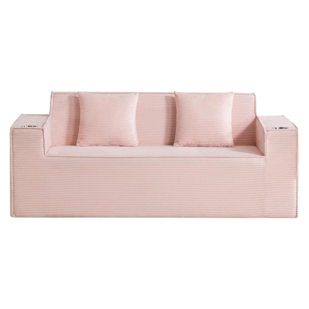 76" Pink Corduroy Loveseat and Toss Pillows