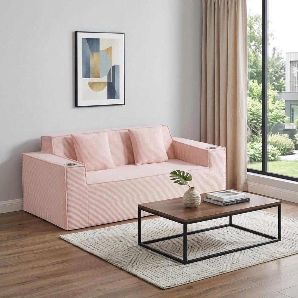 76" Pink Corduroy Loveseat and Toss Pillows