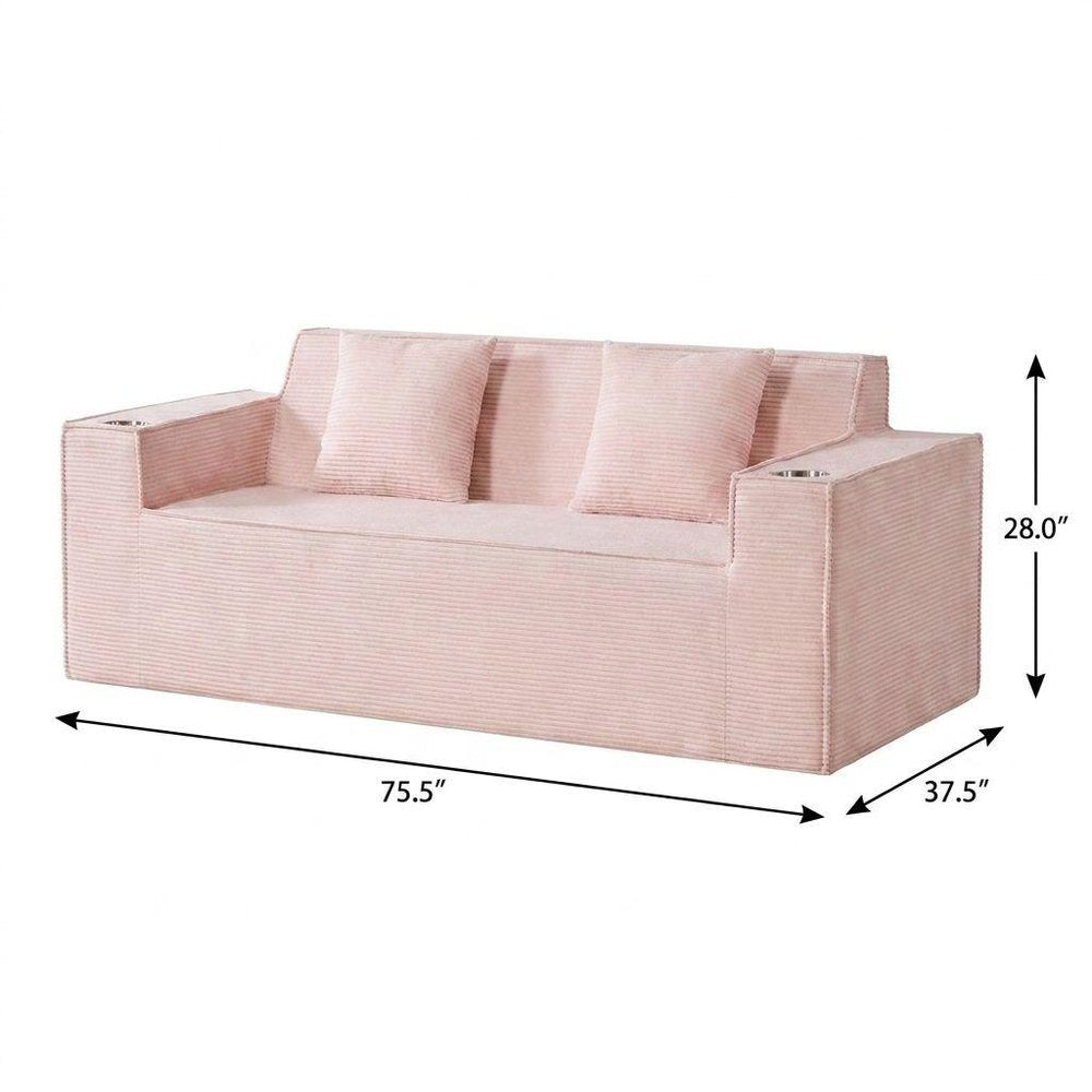 76" Pink Corduroy Loveseat and Toss Pillows