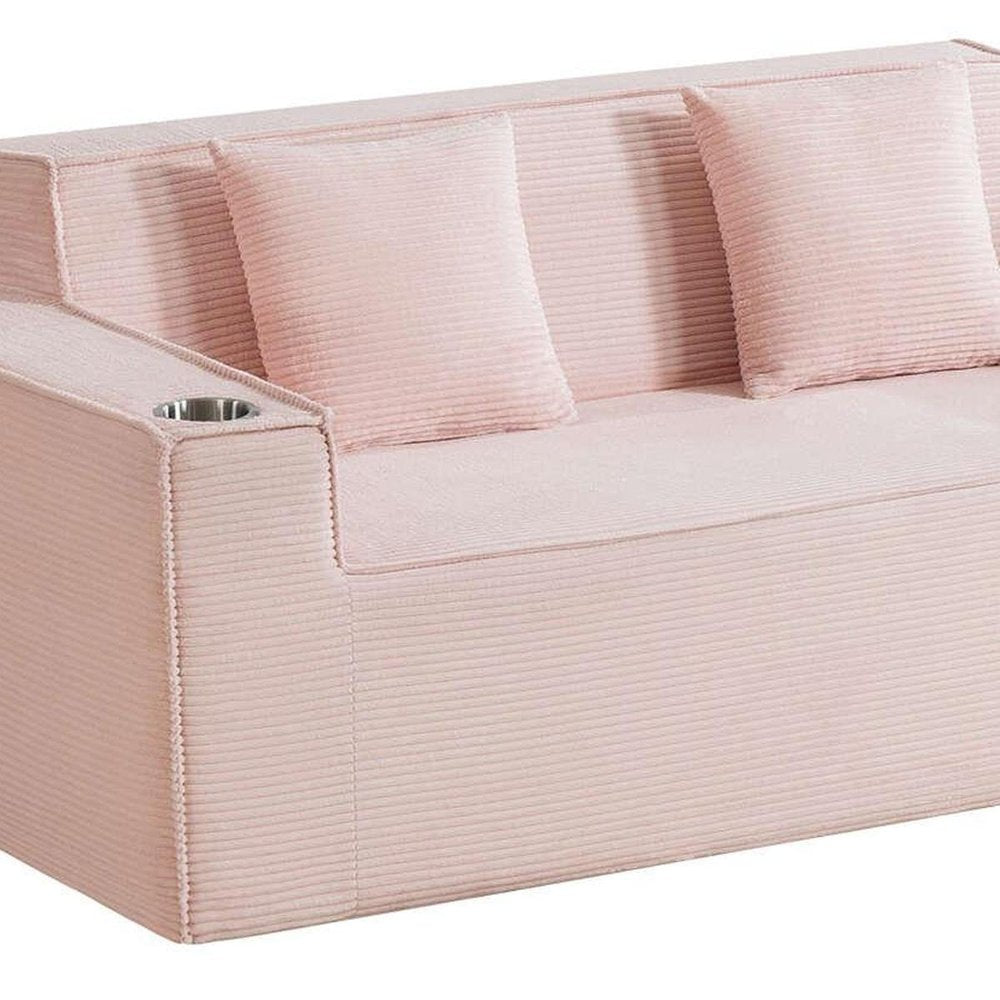 76" Pink Corduroy Loveseat and Toss Pillows
