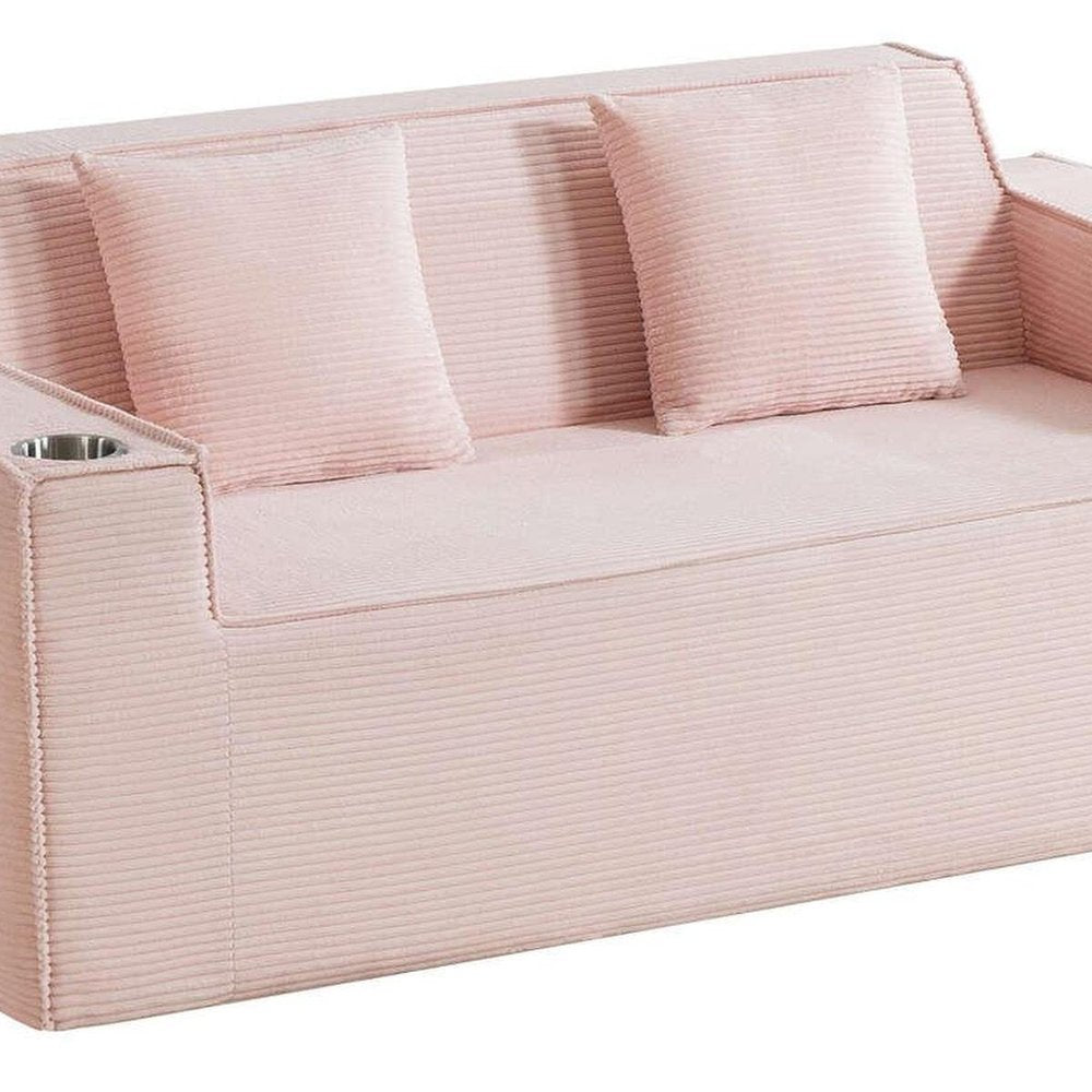 76" Pink Corduroy Loveseat and Toss Pillows