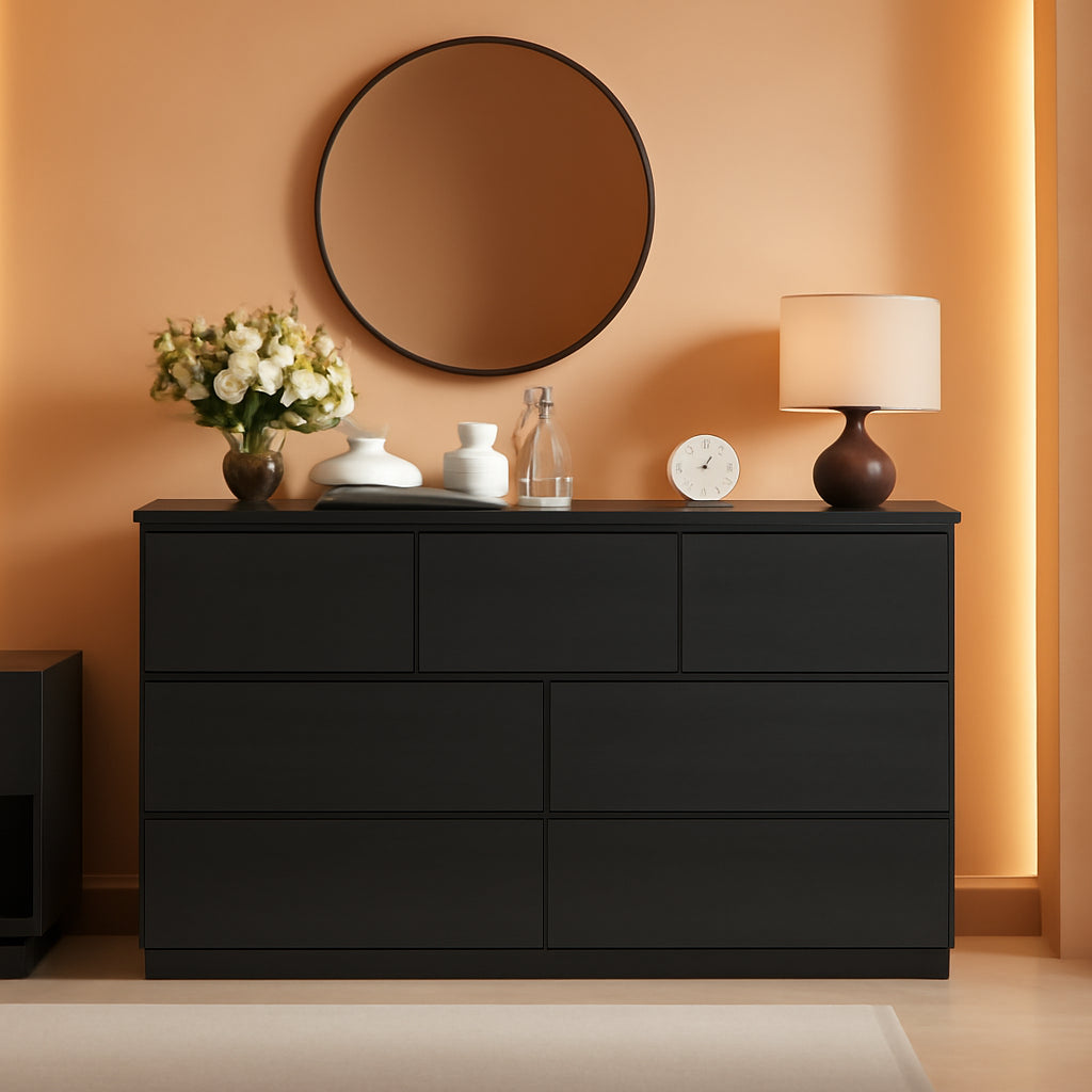 Black Seven Drawer Contemporary Wooden Dresser Bedroom-0