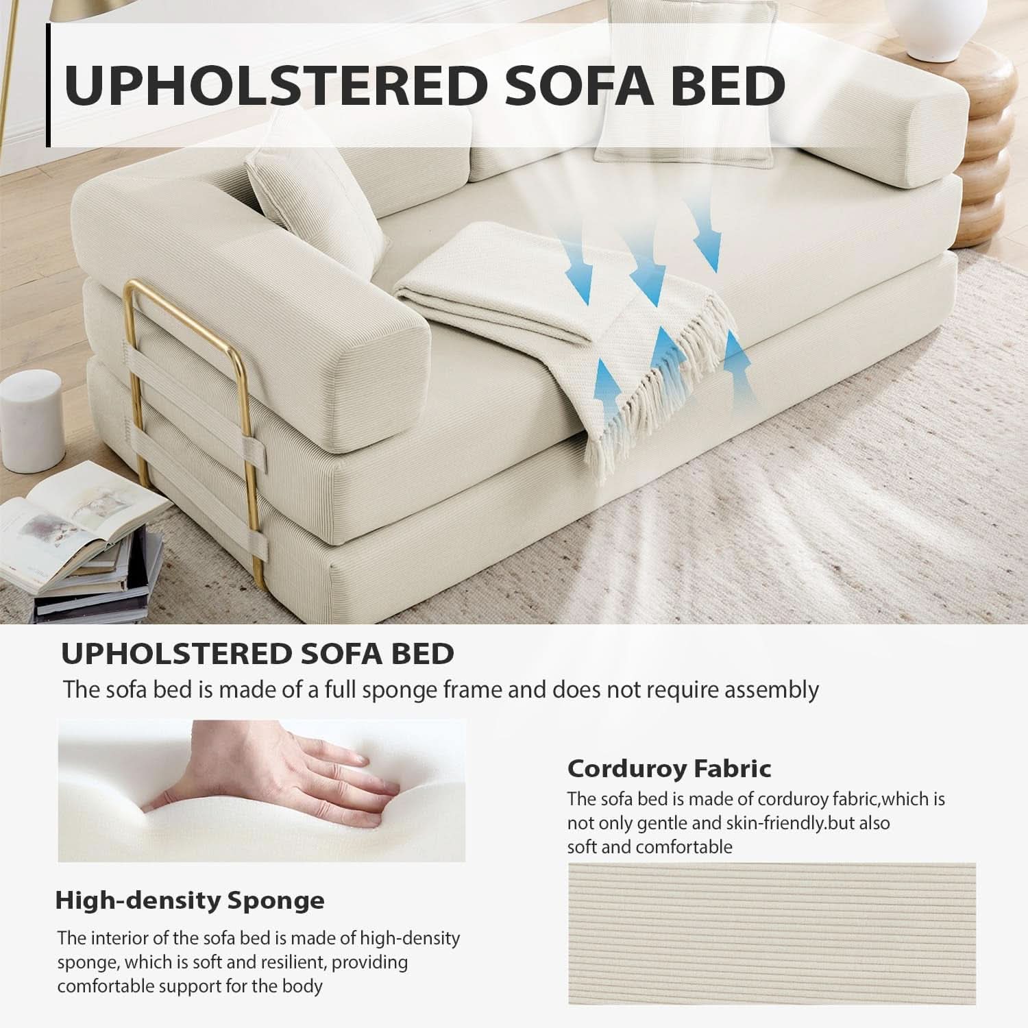 78Inch Convertible Sleeper Sofa Bed Beige Upholstery-2