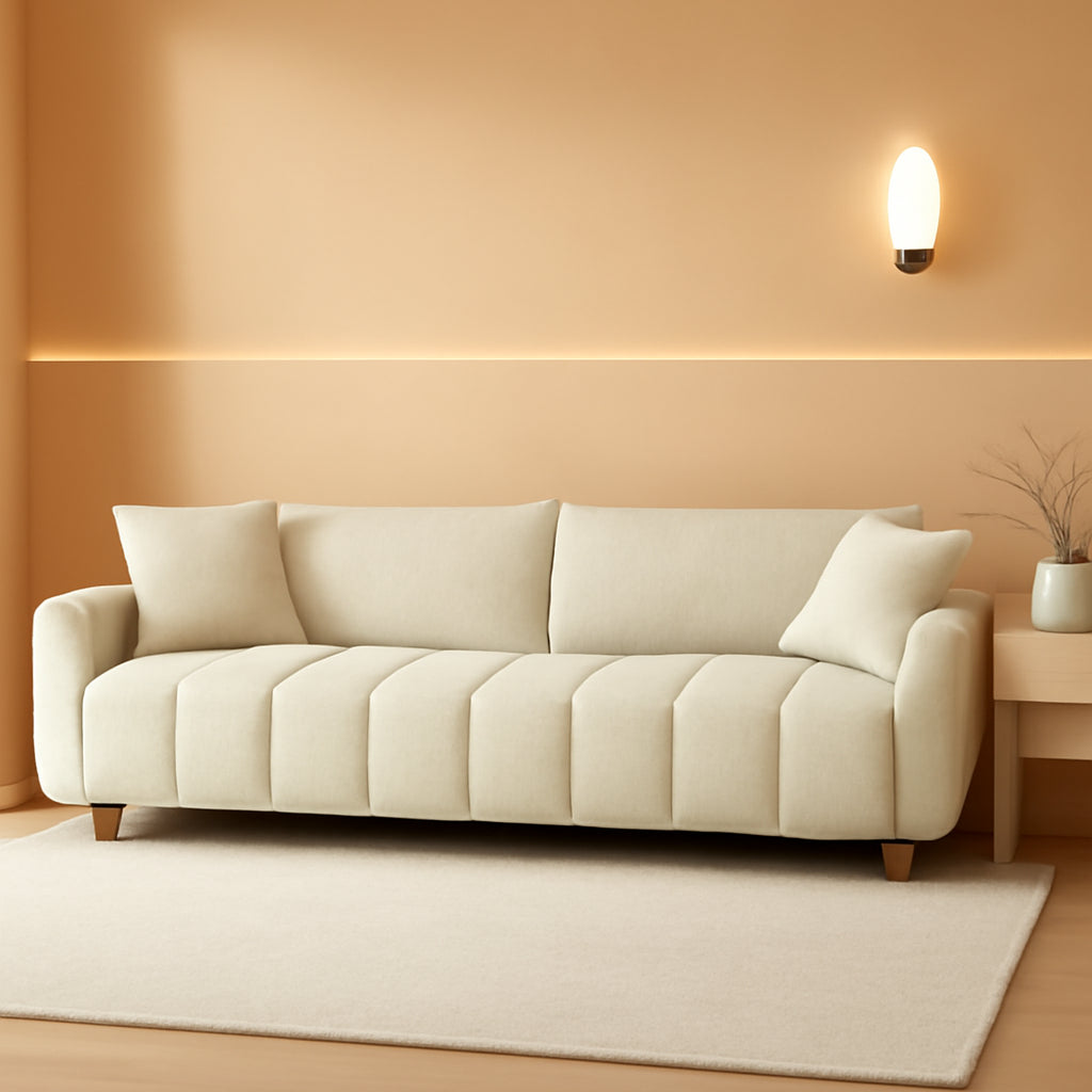 Cream Chenille Sleeper Sofa Bed With Expanded Storage-0