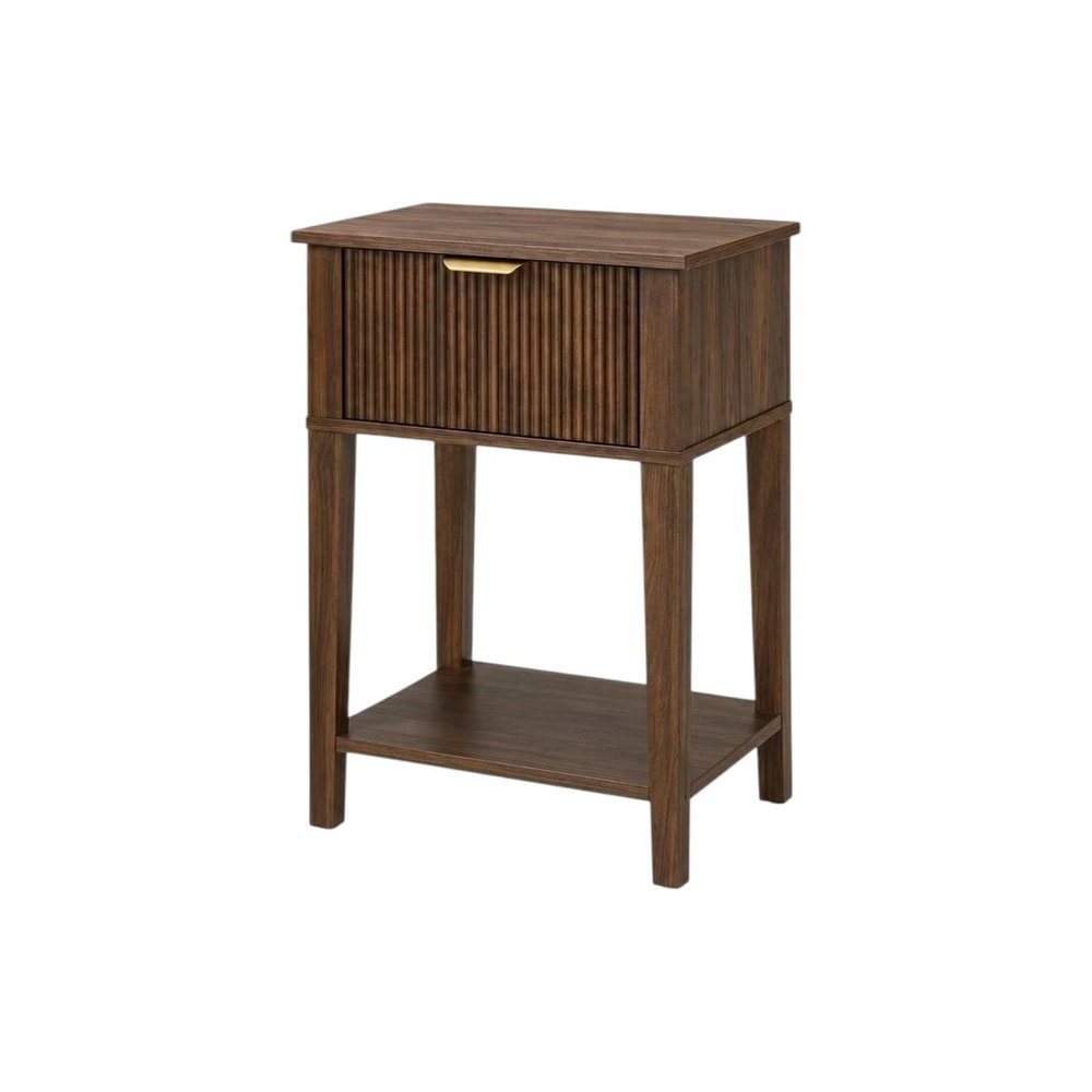 Set of Two 23" Walnut Wood Ribbed Texture One Drawer Nightstand
