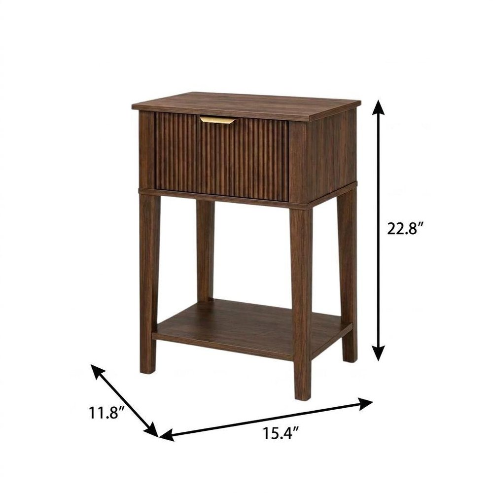 Set of Two 23" Walnut Wood Ribbed Texture One Drawer Nightstand
