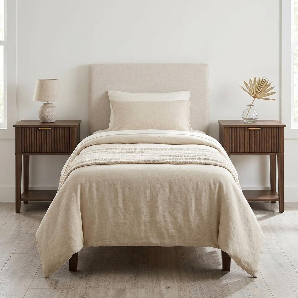 Set of Two 23" Walnut Wood Ribbed Texture One Drawer Nightstand