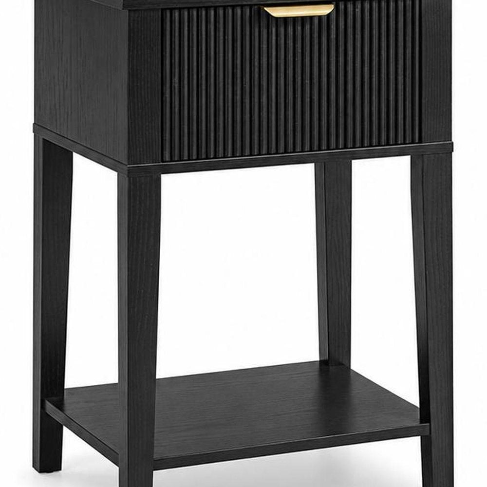Set of Two 23" Black Wood Ribbed Texture One Drawer Nightstand