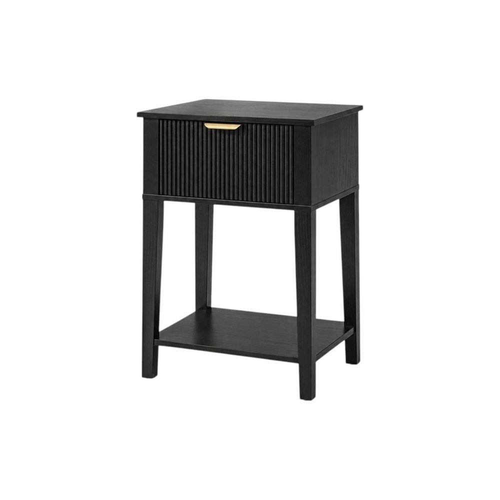 Set of Two 23" Black Wood Ribbed Texture One Drawer Nightstand