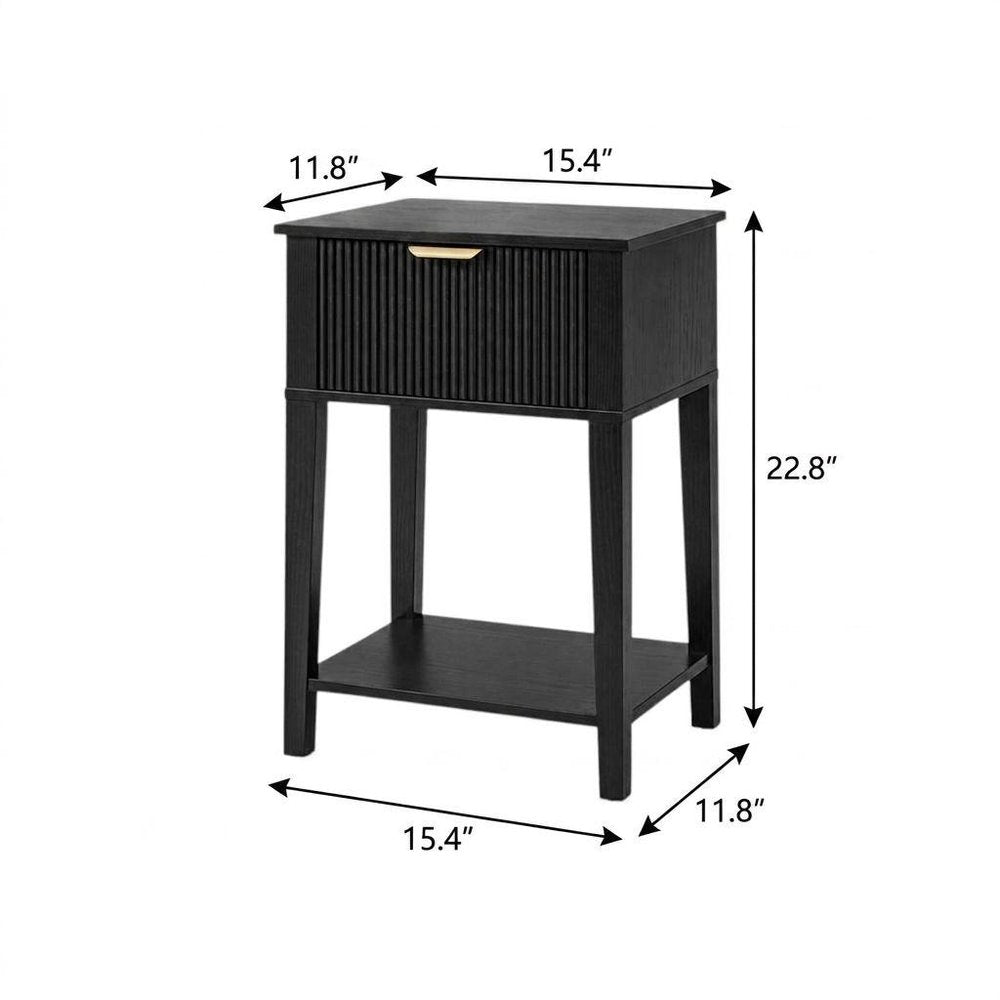 Set of Two 23" Black Wood Ribbed Texture One Drawer Nightstand