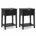 Set of Two 23" Black Wood Ribbed Texture One Drawer Nightstand