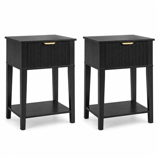 Set of Two 23" Black Wood Ribbed Texture One Drawer Nightstand