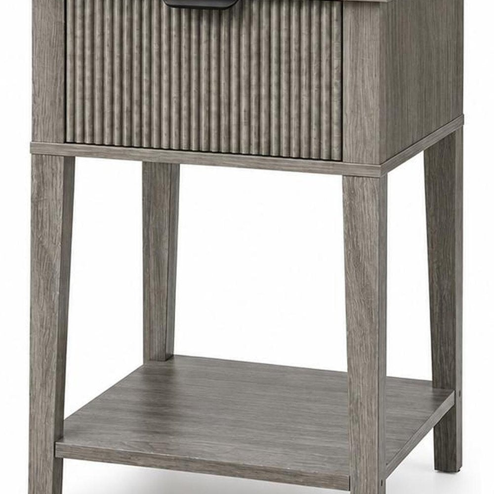 Set of Two 23" Gray Wood Ribbed Texture One Drawer Nightstand