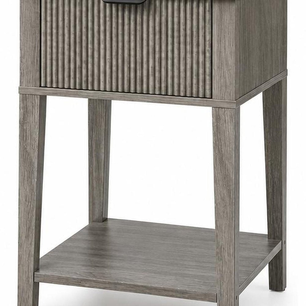 Set of Two 23" Gray Wood Ribbed Texture One Drawer Nightstand