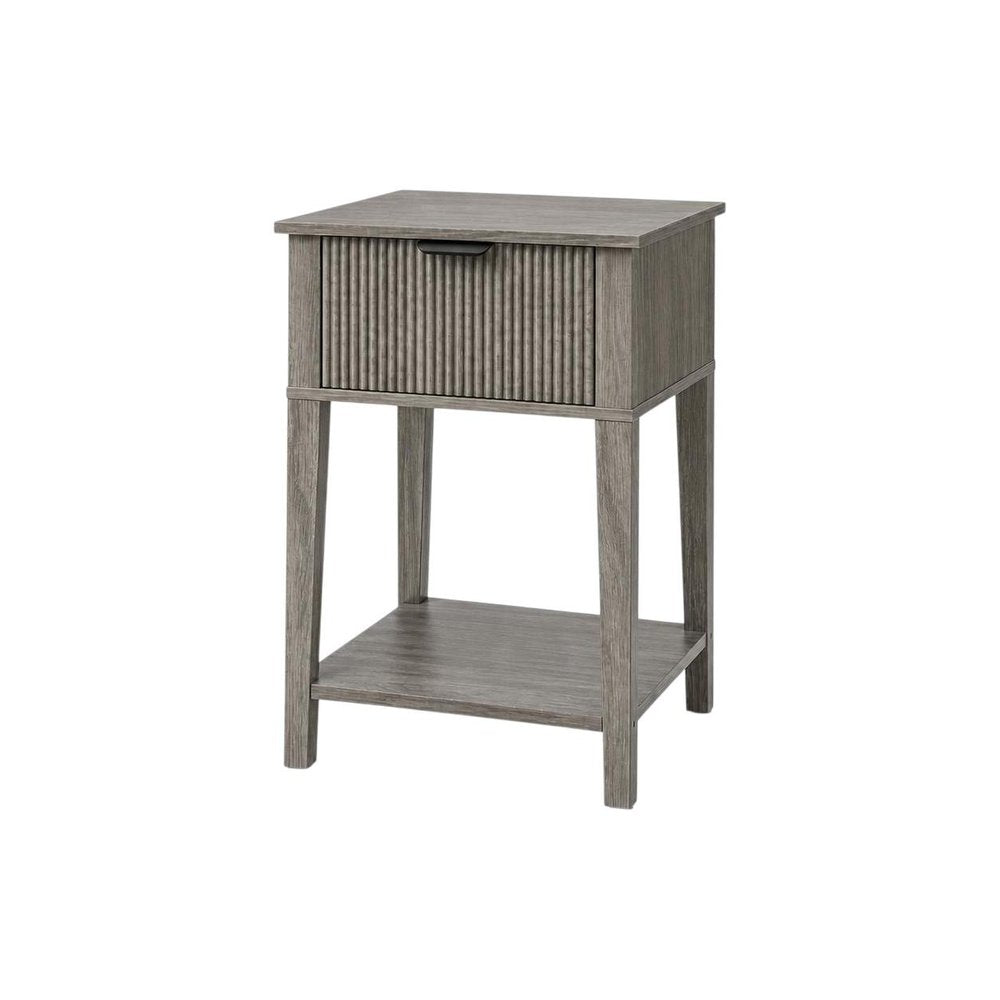 Set of Two 23" Gray Wood Ribbed Texture One Drawer Nightstand