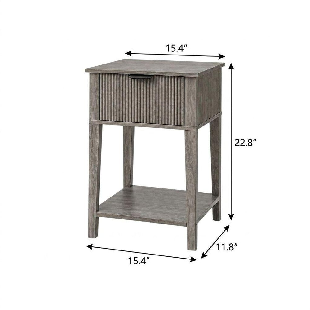 Set of Two 23" Gray Wood Ribbed Texture One Drawer Nightstand