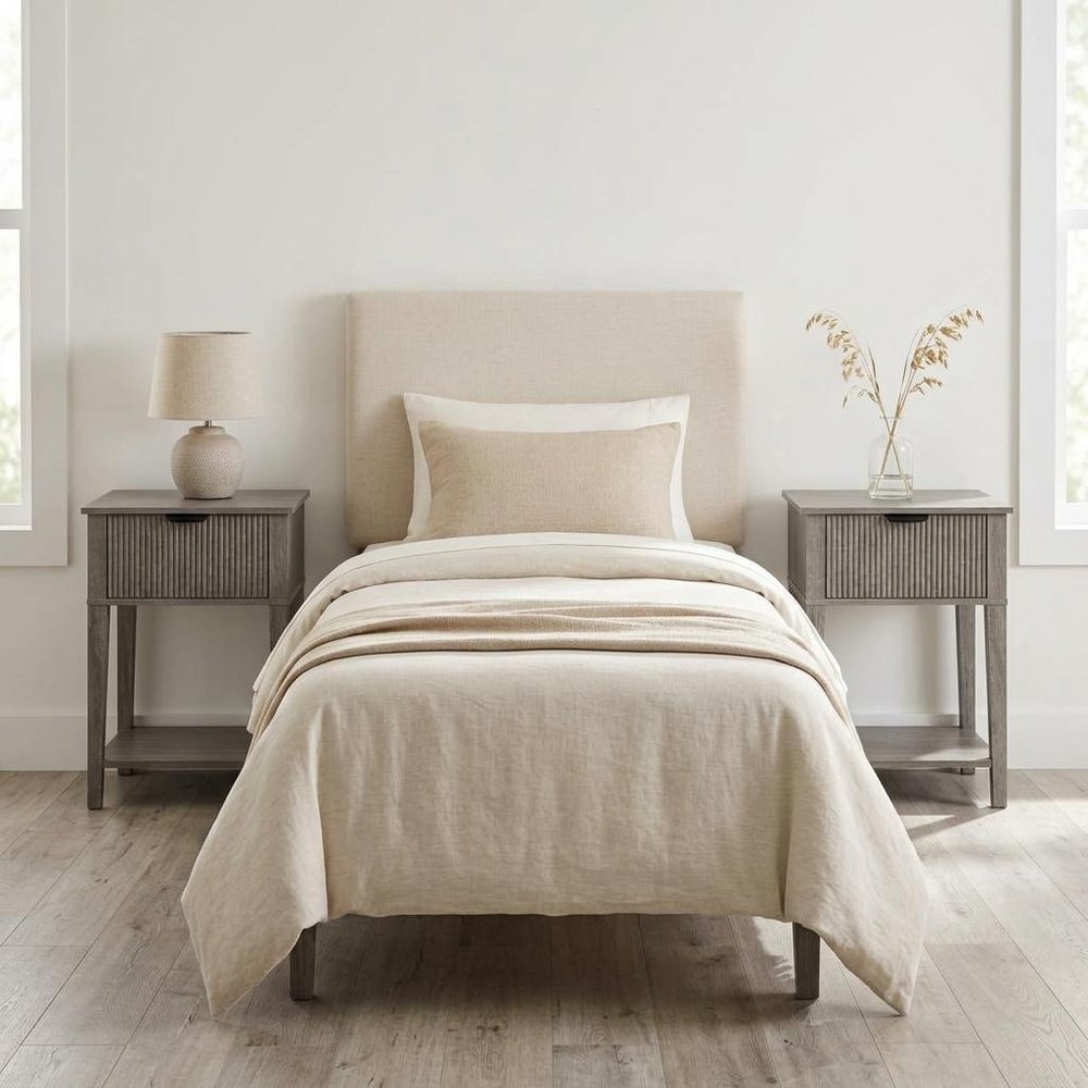 Set of Two 23" Gray Wood Ribbed Texture One Drawer Nightstand