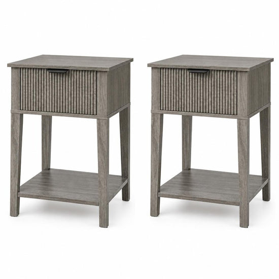 Set of Two 23" Gray Wood Ribbed Texture One Drawer Nightstand