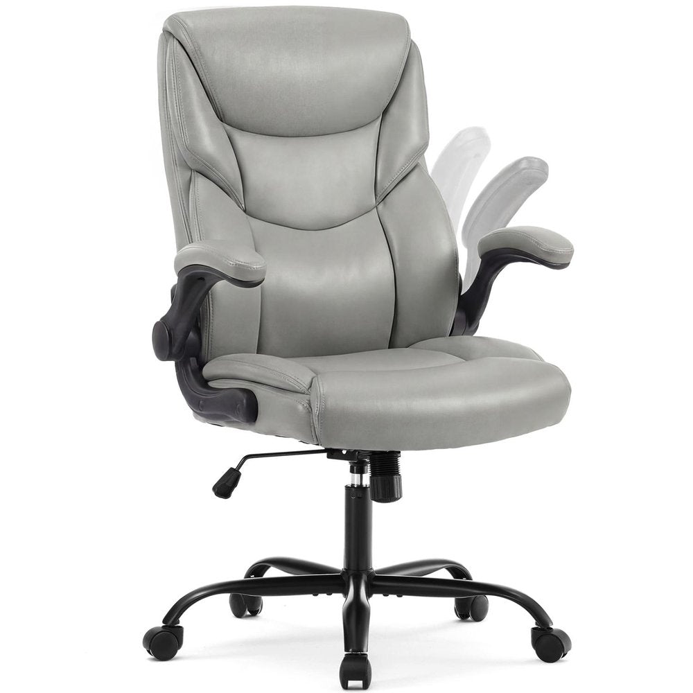 Gray Faux Leather Swivel Rolling Executive Office Chair