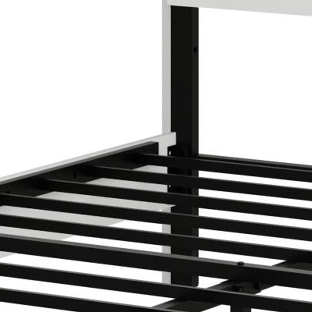 White Wood And Metal Lighted Full Bed Frame With USB With Shelves Storage
