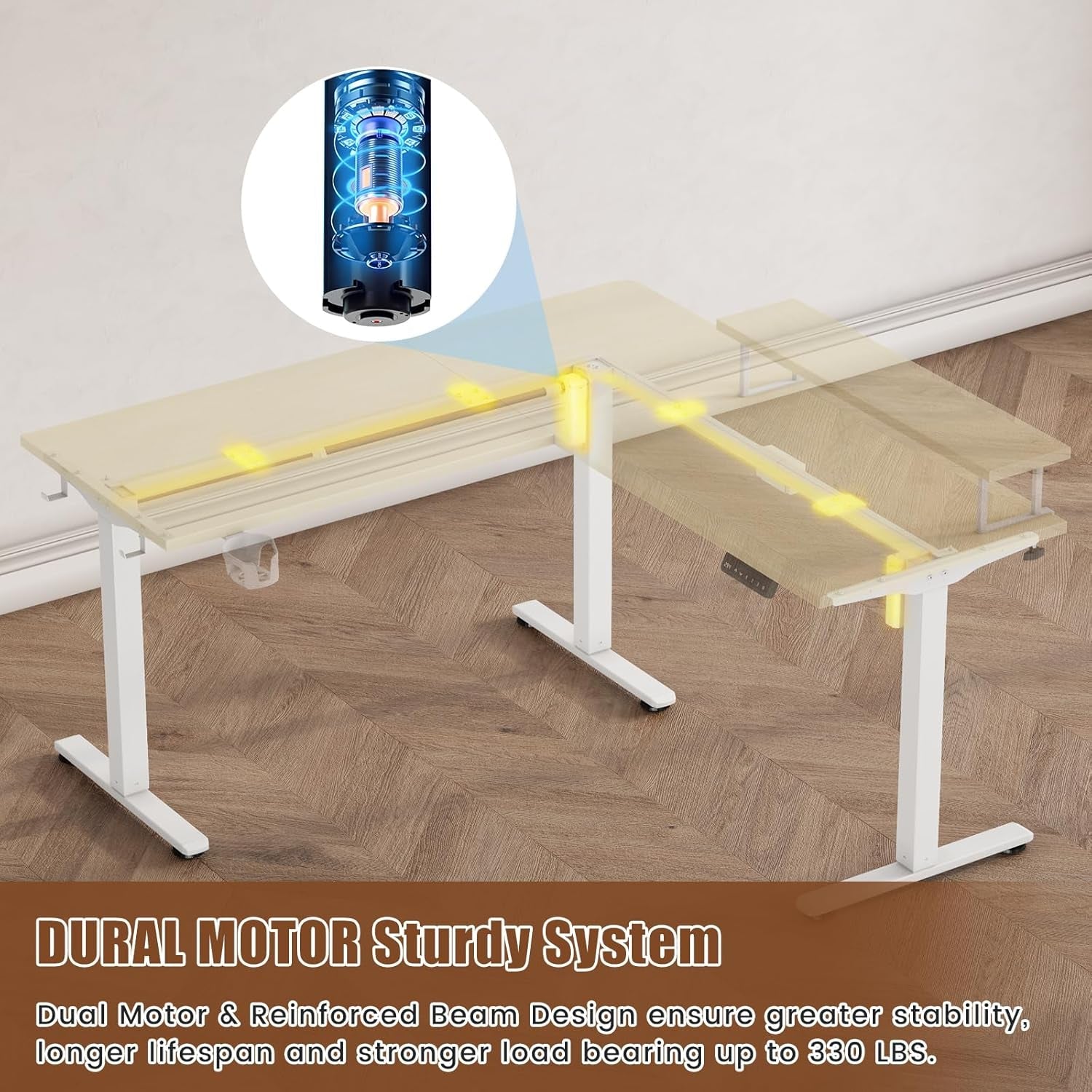 Electric LShaped Standing Work station With Drawers Maple-4