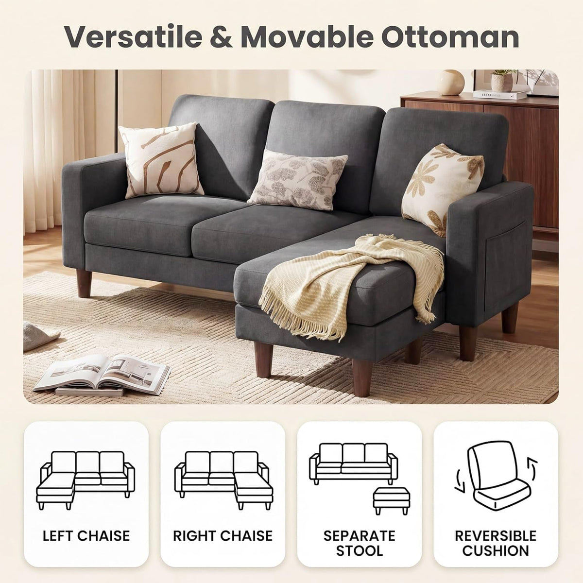 L-Shaped Sectional Sofa Graphite Grey Storage Ottoman-2