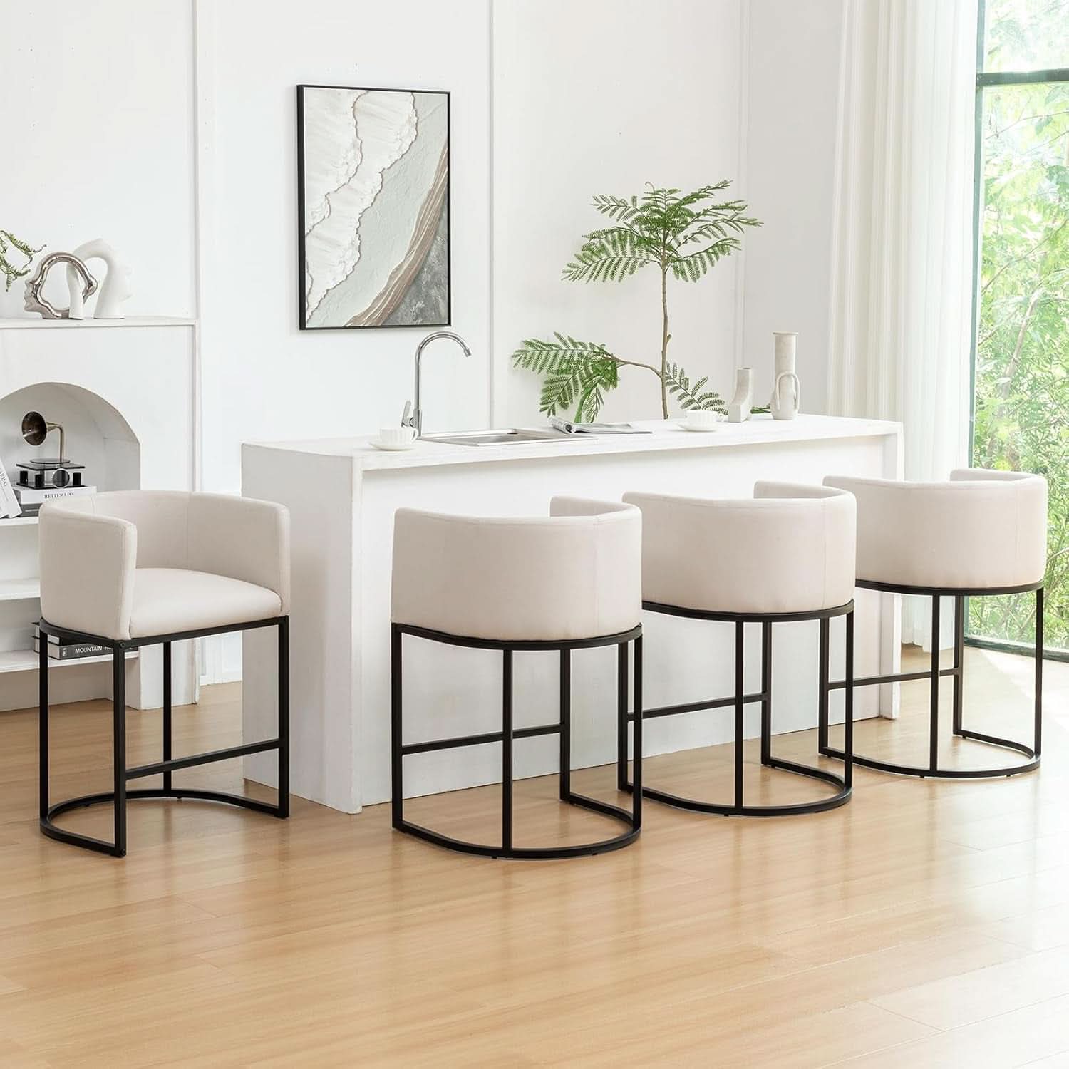 Modern Barrel Counter Height Bar Stools Set of Four-0