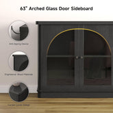 63Inch Black Sideboard Buffet Cabinet Glass Doors Modern-2