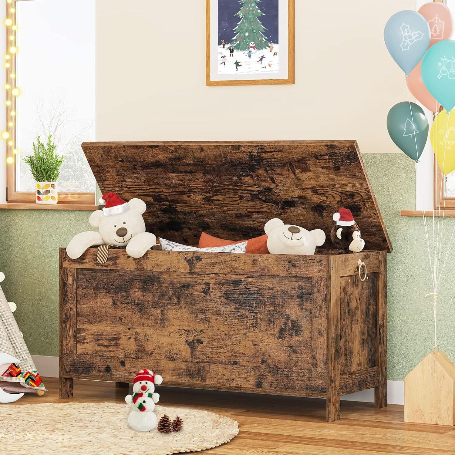 Rustic Brown SolidWood Toy Box Storage LargeCapacity-1