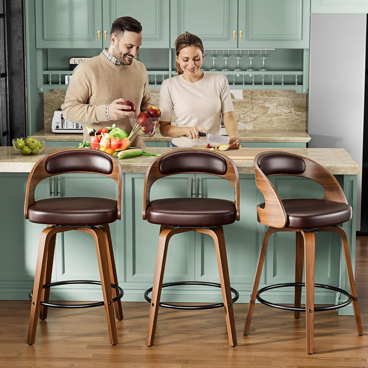 Mid Century Modern Swivel Bar Stools Set of Two-2