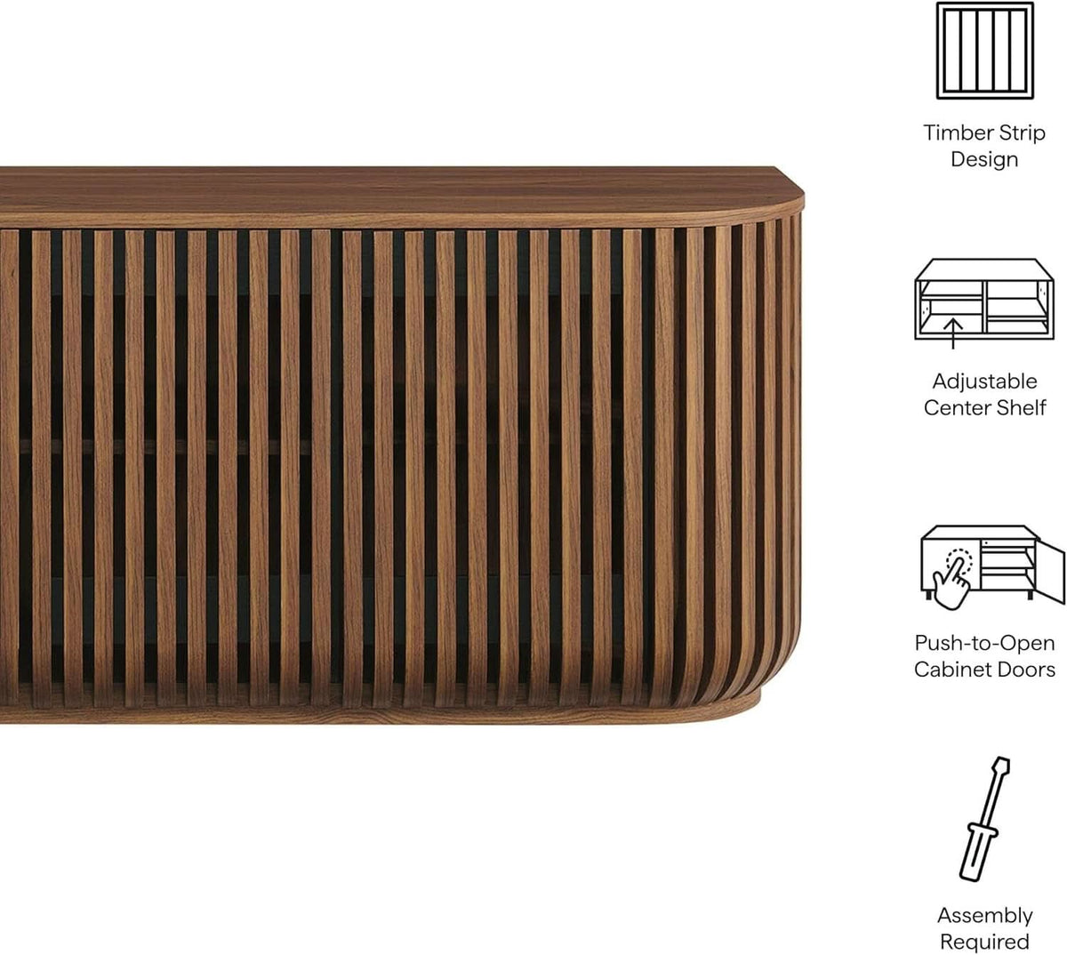 Walnut Finished Seventy Five Inch Fluted Sideboard Buffet Cabinet-1