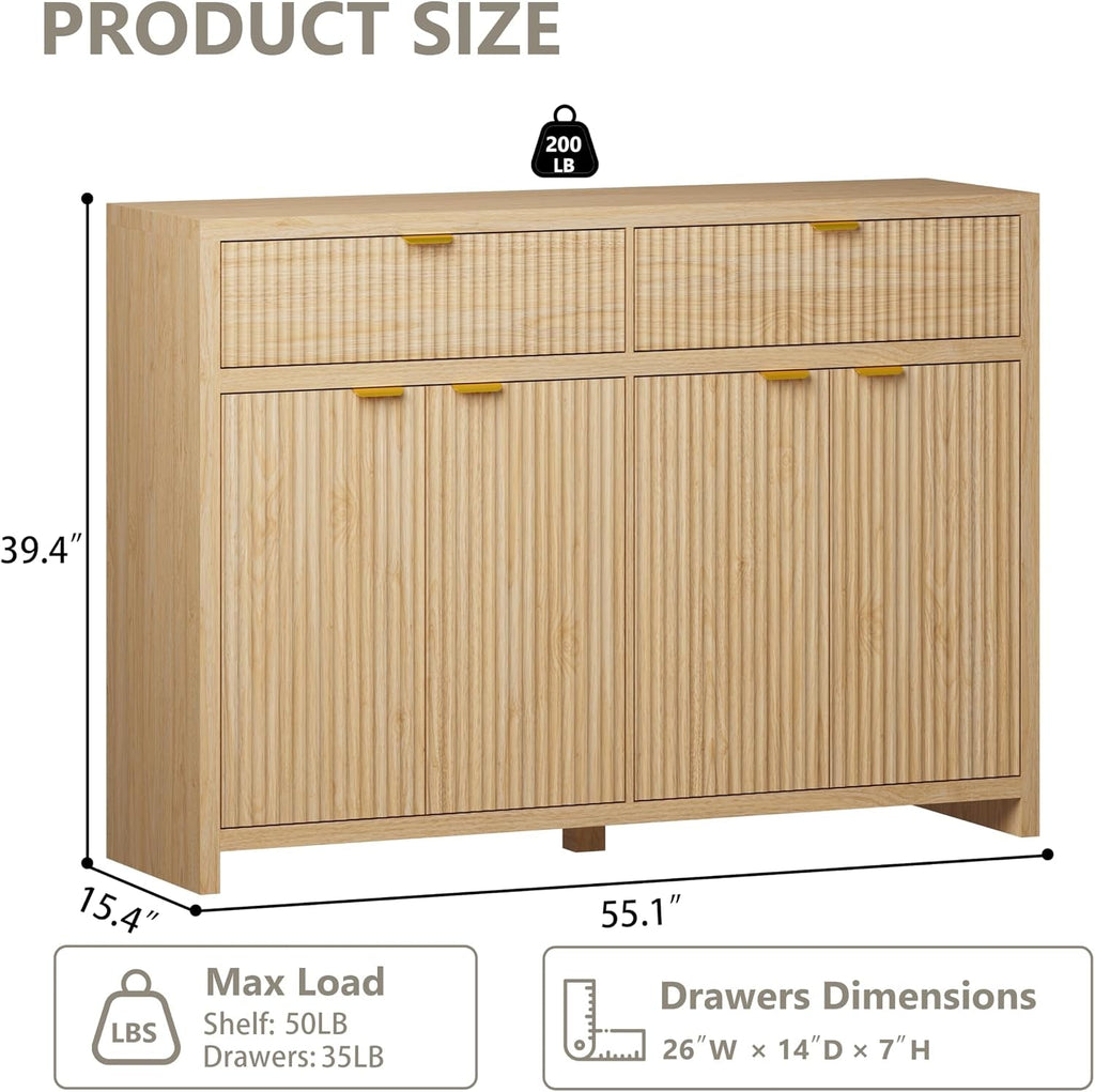55Inch Wide Fluted Sideboard Buffet Cabinet Storage-1