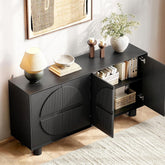 Black Fluted Buffet Cabinet With Storage Compartments-4