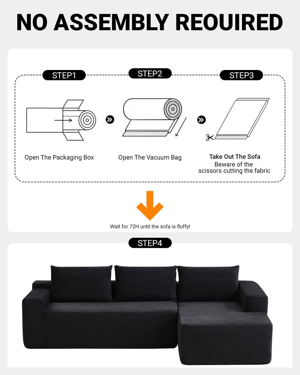 96 Inch Cloud Contemporary Sectional Sofa Charcoal-3