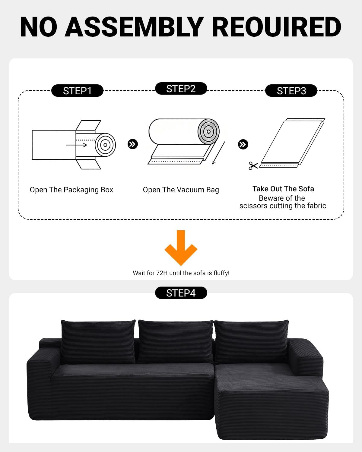 96 Inch Cloud Contemporary Sectional Sofa Charcoal-3