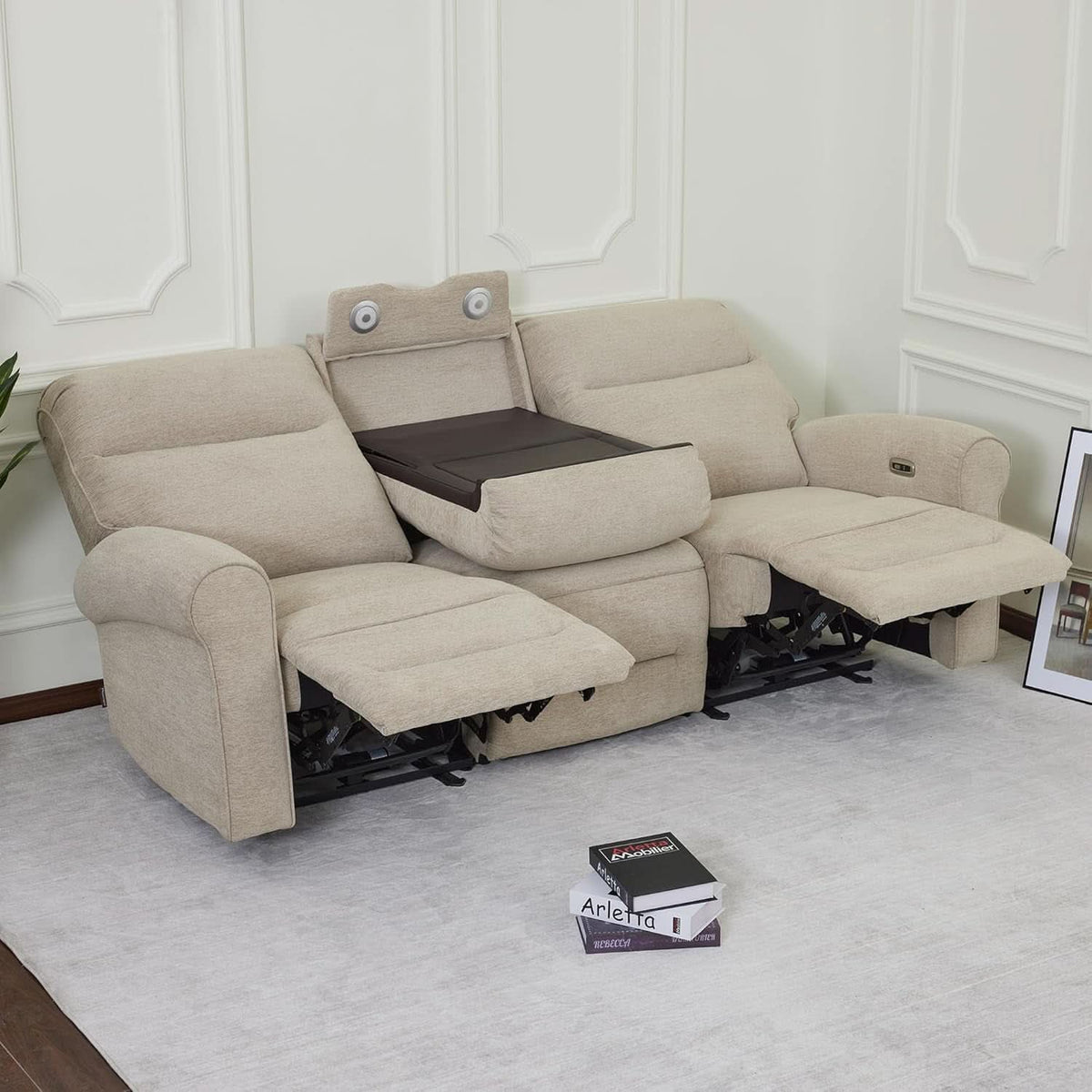 87.8 Inch Wall Hugger Reclining Sofa With Drop Down Table-1