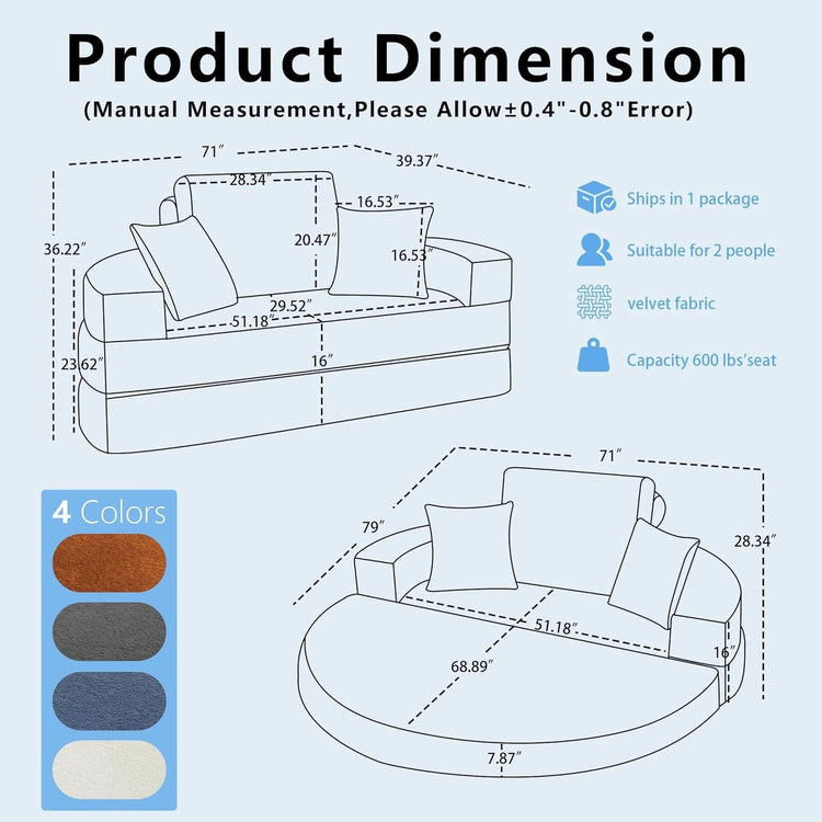 Beige 71Inch Convertible Sleeper Sofa Bed Upholstered-1